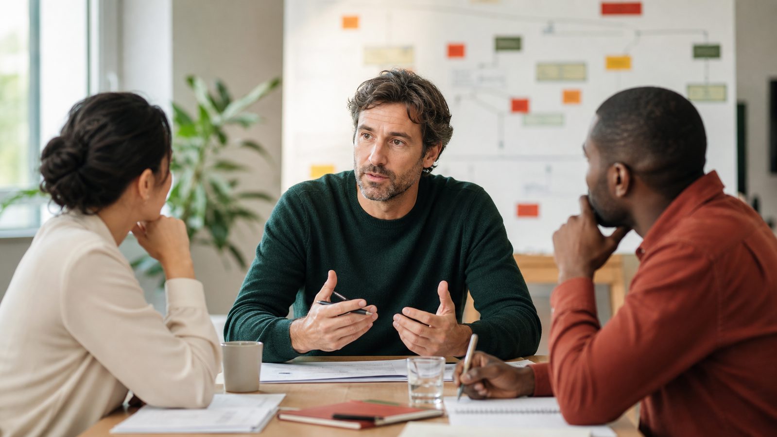 Manager accompagnant une équipe pendant une réorganisation